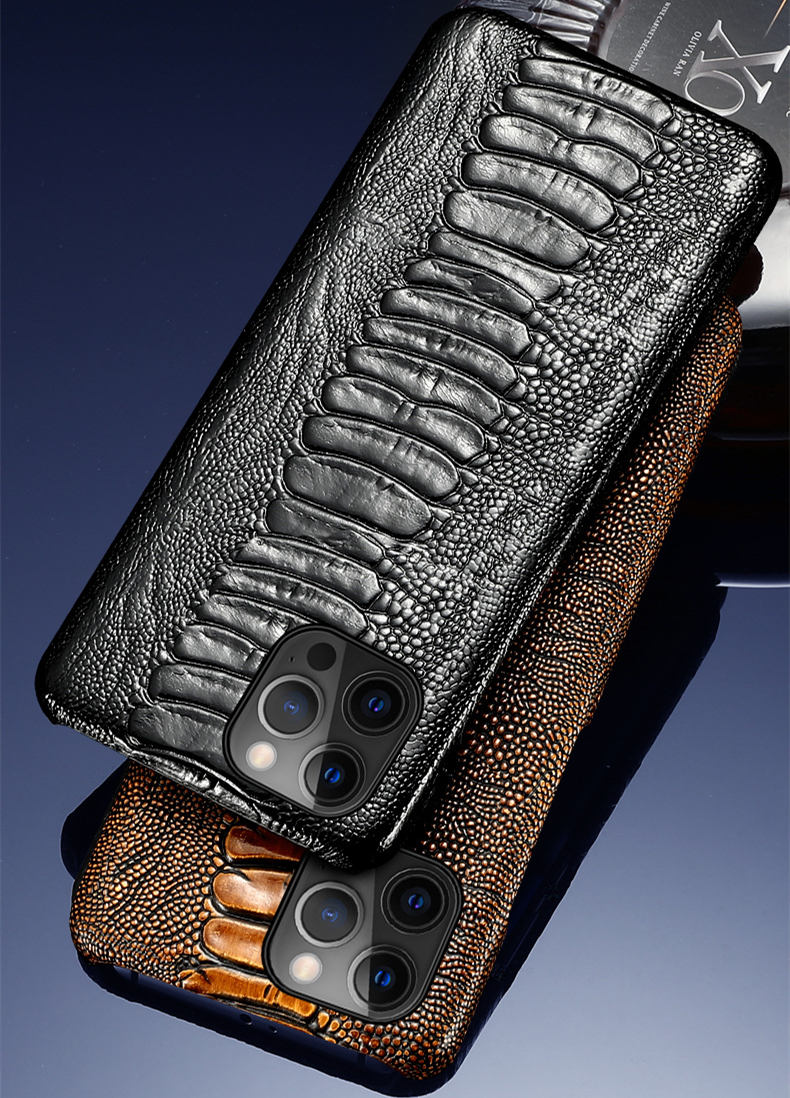 Genuine Leather Ostrich Skin Pattern iPhone 12 Pro Max Case