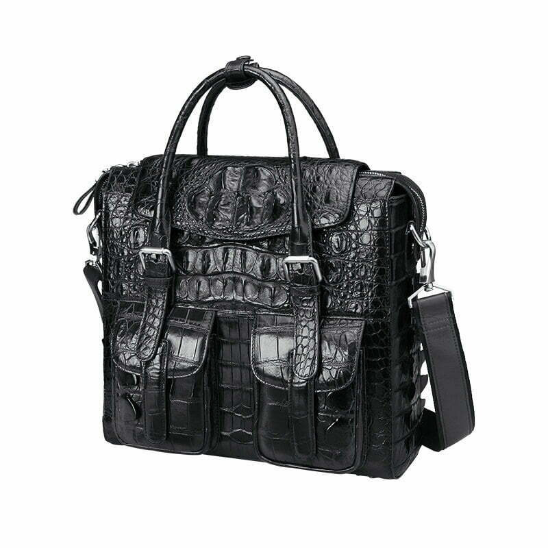 Crocodile Briefcase Shoulder Cross-body Business Bag Black