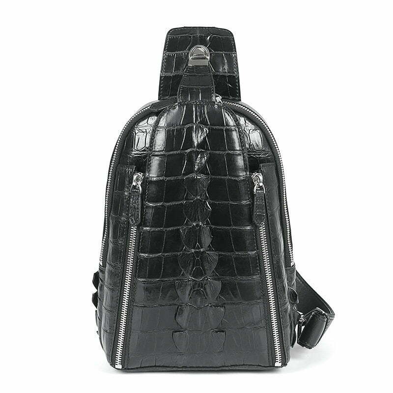 Men's Black Embossed Leather Backpack