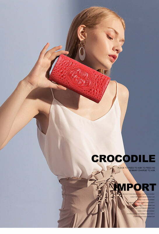 Genuine Crocodile Hornback Leather Womens Wallet Red