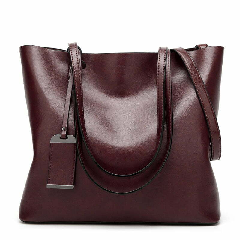 Women’s Elegant Leather Shoulder Bag Office Large Handbag Coffee