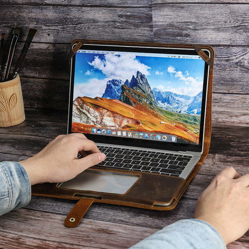 Leather Laptop Sleeve Case Bag For Macbook Pro 13.3 inch