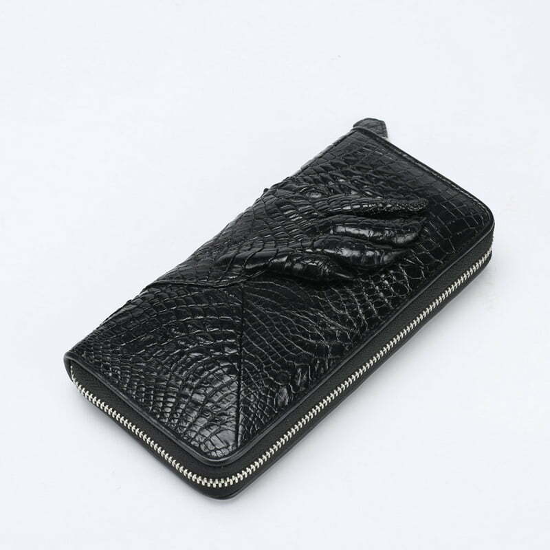 Mens Genuine Crocodile Zipper Long Wallet Purse Black