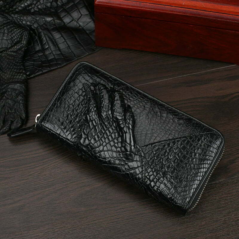 Mens Genuine Crocodile Zipper Long Wallet Purse 