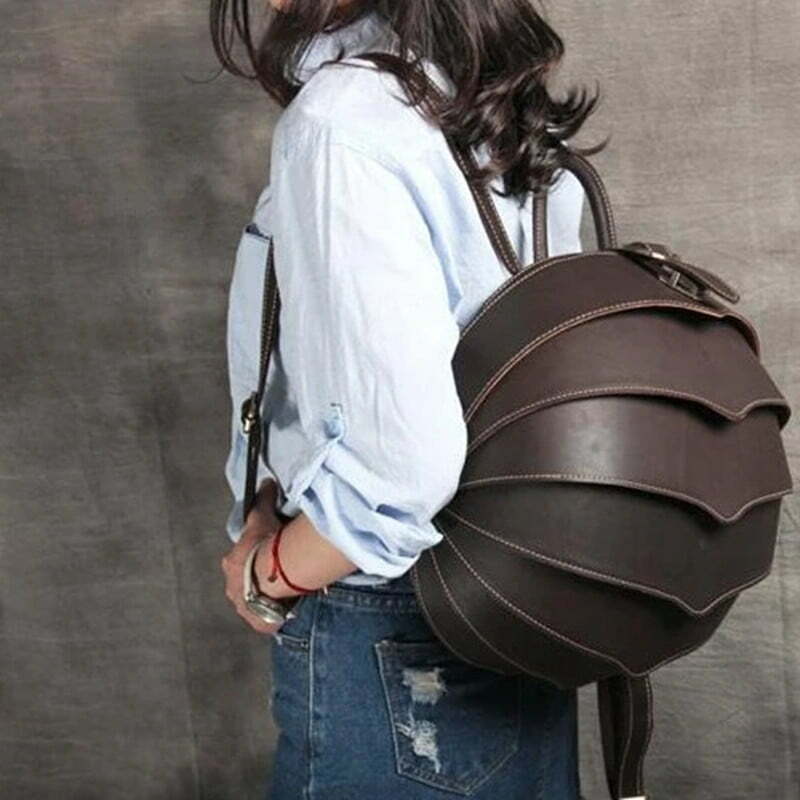 Retro Leather Beetle Backpack Crazy Horse Cowhide Men Vintage Bag