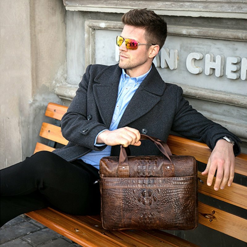 Crocodile Texture Men's Business Briefcase Alligator Soft Handle Bag