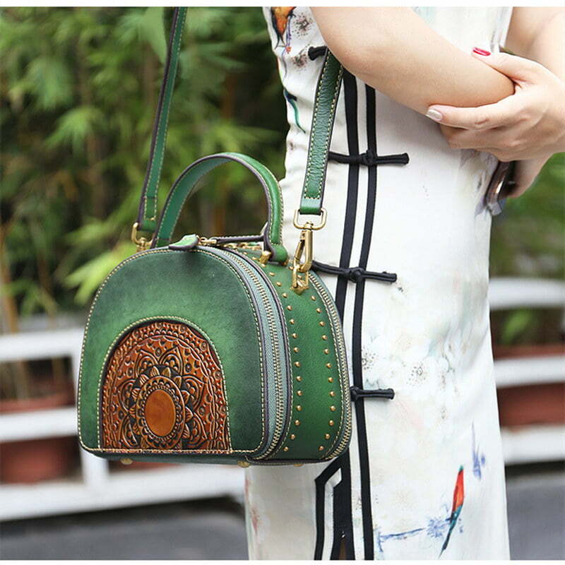 Womens Retro Classic Genuine Leather Handbags Embossed Shoulder Bag